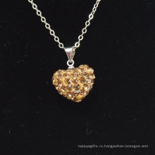 2015 подарок любви Shamballa ожерелье Оптовая форме сердца Новое прибытие коричневый кристалл глины Shamballa с серебряными цепочками ожерелье